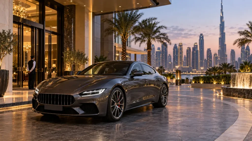 Black Maserati luxury car available to rent in Dubai
